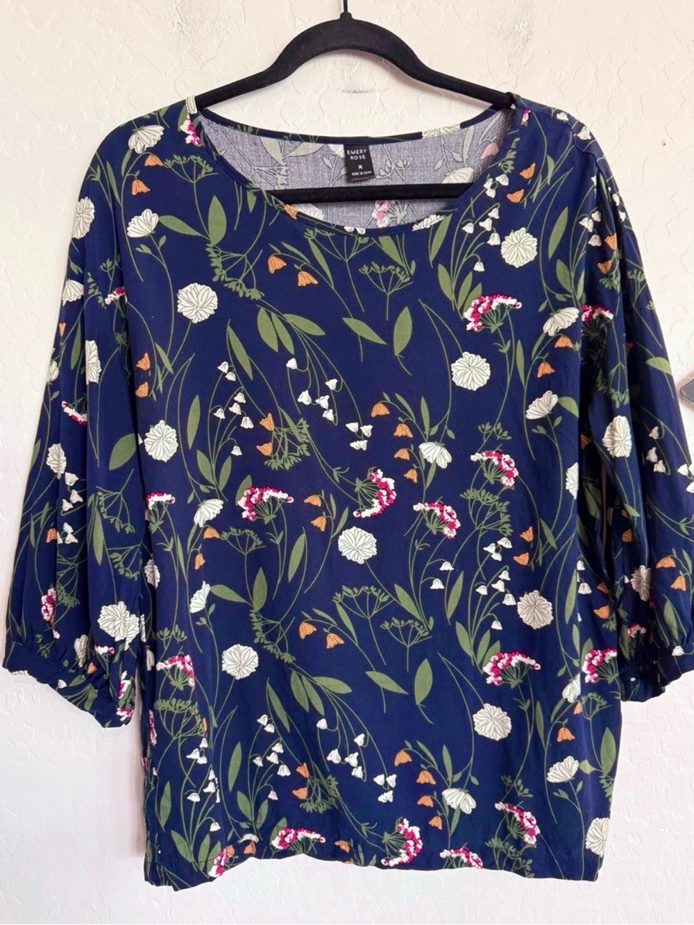 EMERY ROSE Floral Print Women's Blouse - Black, Green, White - Medium
